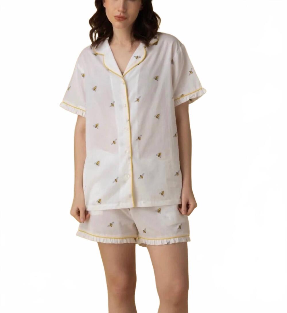 NEW THE MAHOGANY STORE cotton bee pajama short set in white